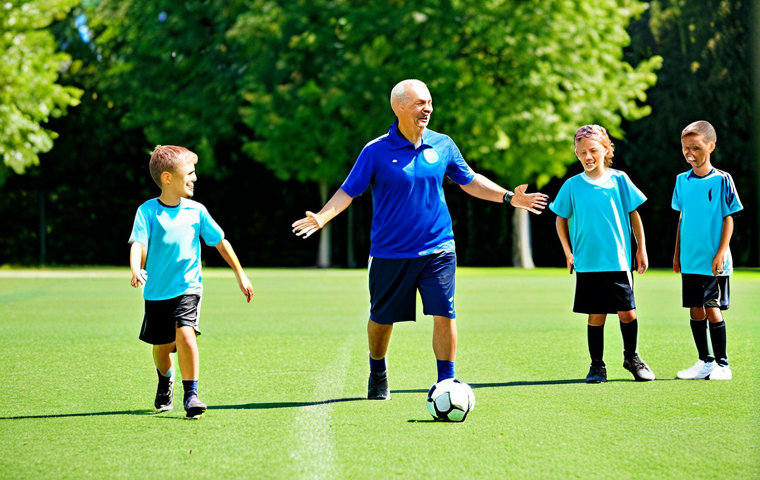 **
"A family-friendly scene of a fully clothed volunteer coach leading a group of young children in a soccer drill on a sunny, green field. The children are wearing appropriate athletic attire and are smiling. Background includes trees and a bright blue sky. Safe for work, appropriate content, fully clothed, professional photography, perfect anatomy, correct proportions, natural pose, well-formed hands, proper finger count, natural body proportions."
**
