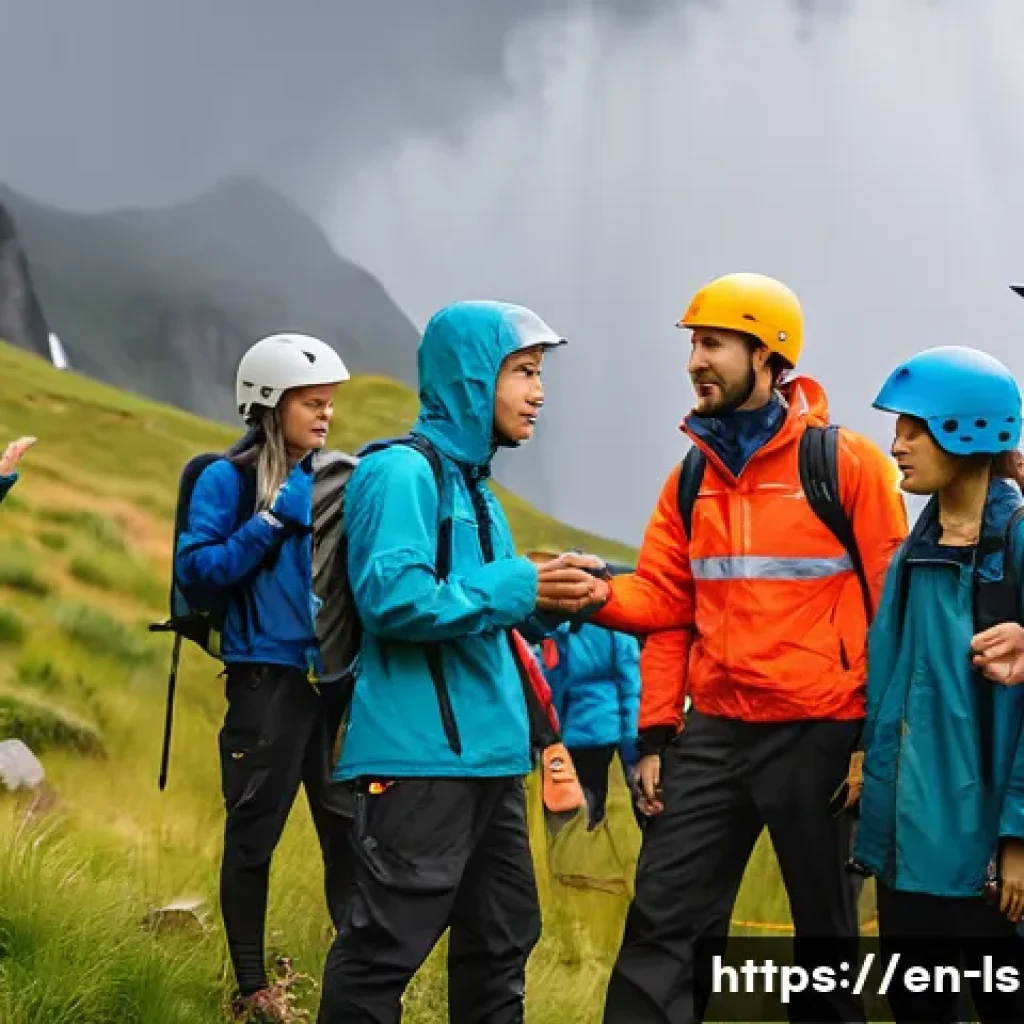 레저스포츠지도자 실무에서 자주 발생하는 상황별 대처법 - A calm and composed outdoor sports instructor wearing a light jacket and cargo pants, giving clear s...