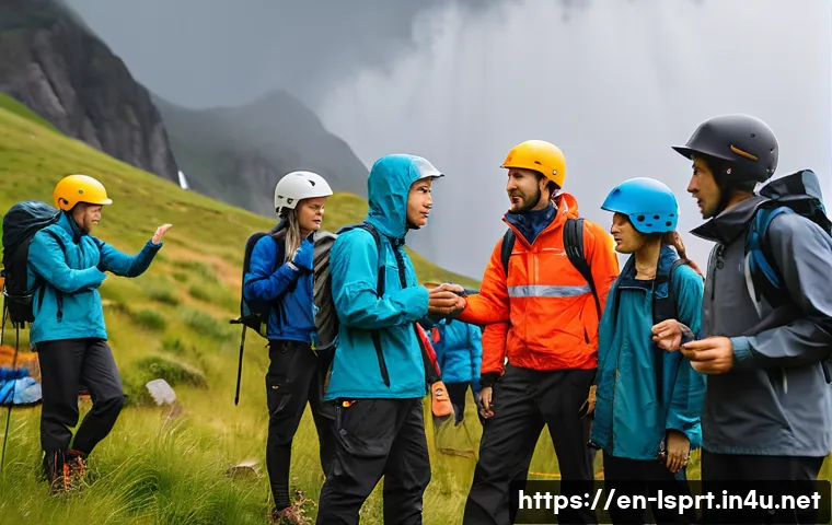 레저스포츠지도자 실무에서 자주 발생하는 상황별 대처법 - A calm and composed outdoor sports instructor wearing a light jacket and cargo pants, giving clear s...