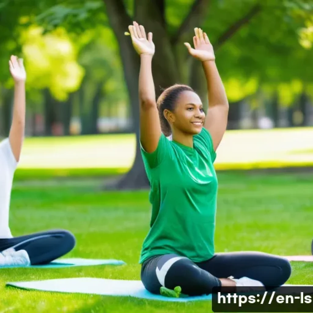 레저스포츠지도자 자격증 취득 후 변화한 삶 - A diverse group of adults participating in an outdoor fitness class led by a certified leisure sport...