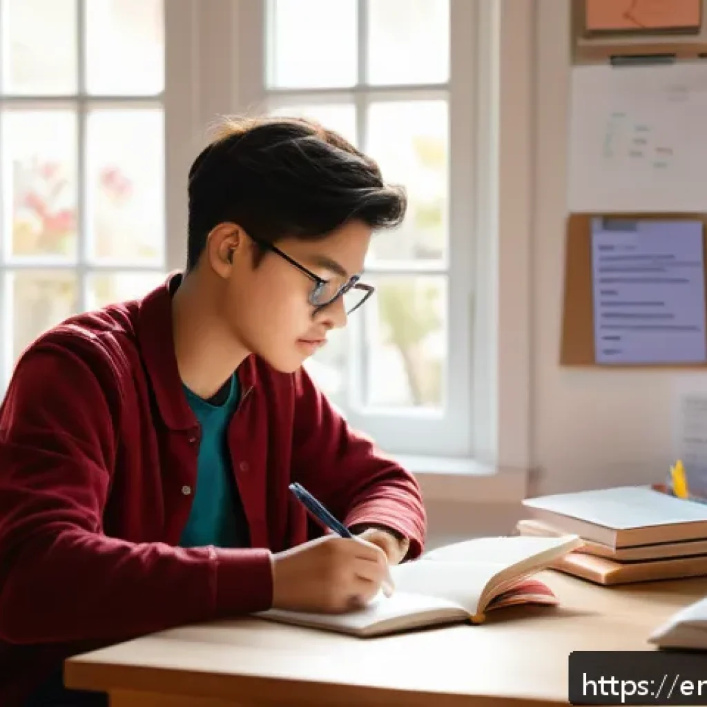 레저스포츠지도자 필기시험 효과적인 암기법 - A focused young adult studying at a clean, well-lit desk in a cozy home environment, surrounded by c...