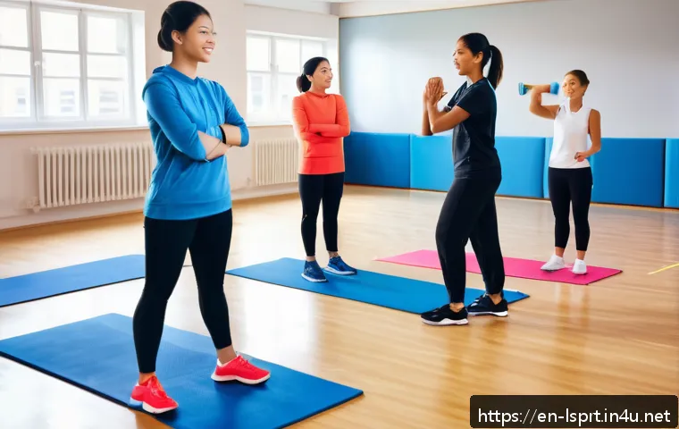 레저스포츠지도자 국가공인 시험 개정 내용 - A modern classroom setting where diverse adult students engage in a hands-on leisure sports training...